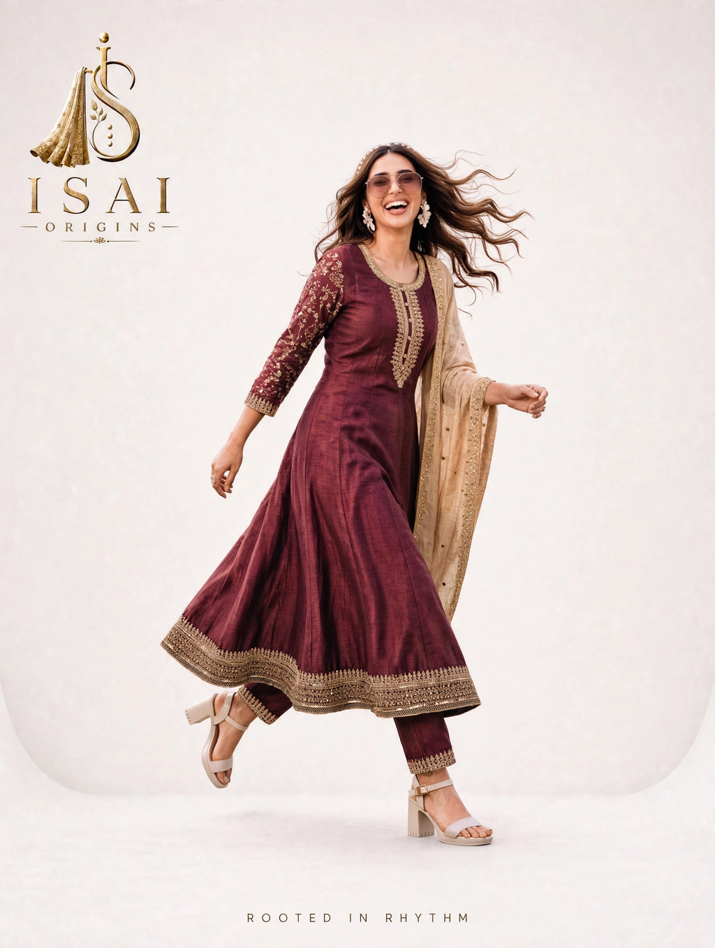 RUTHRA - The Maroon & Teal Heritage Anarkali Set - Adults (M-XXL)